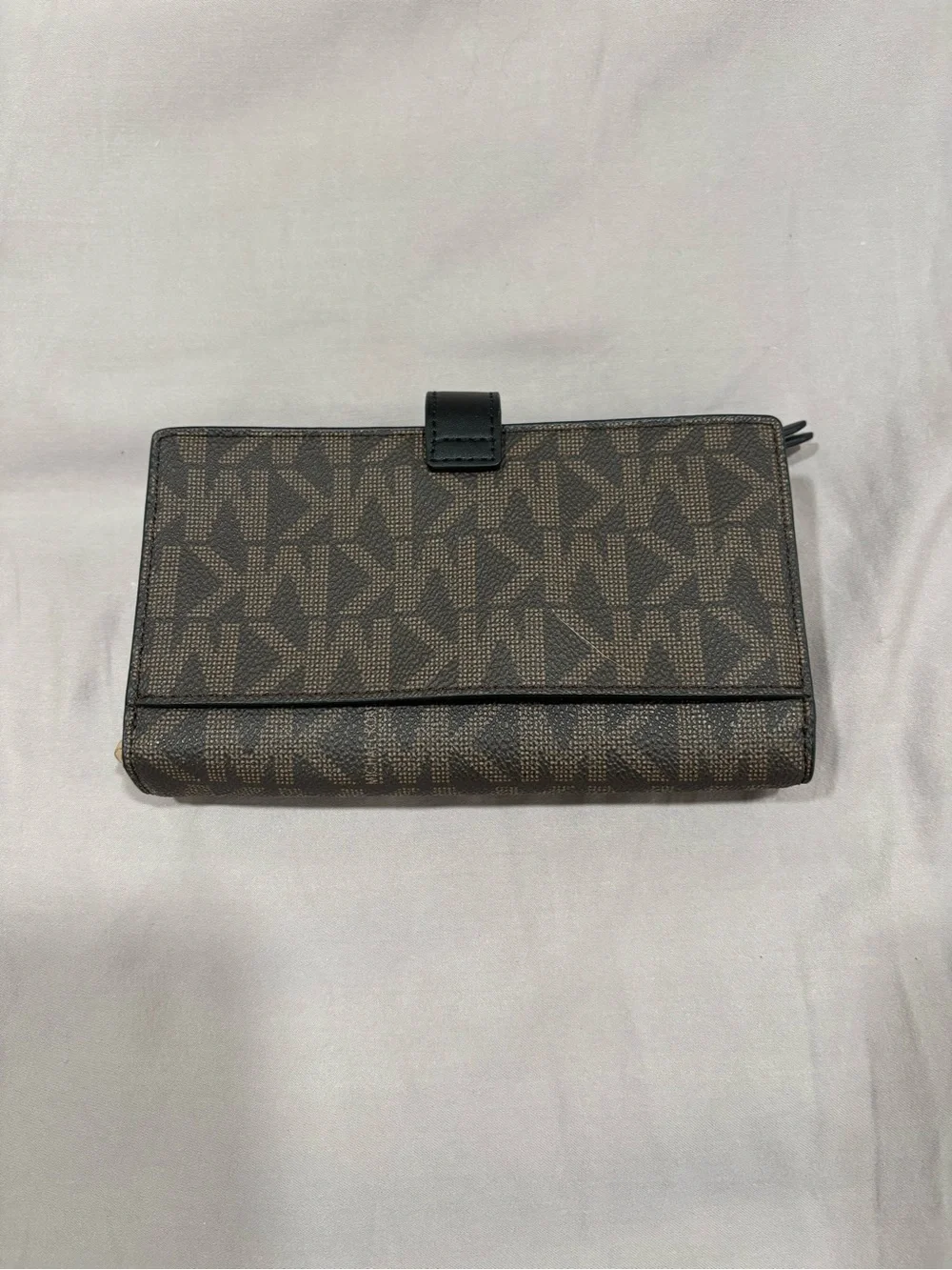 Michael Kors Brown and Black Signature MK Continental Wallet with Gold Accent